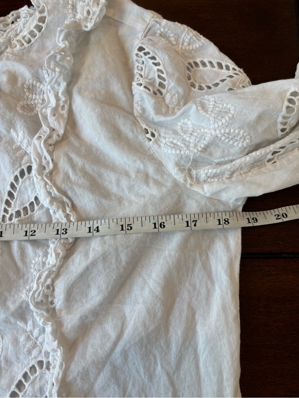 Zara Basic White Eyelet Embroidered Ruffle Blouse Size Medium Cottagecore - Picture 4 of 8